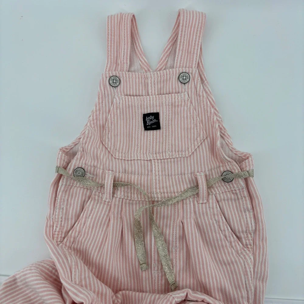 Baby Bgosh Overalls Kids 18M Pink White Stripe Excellent Glitter Drawstring Snap